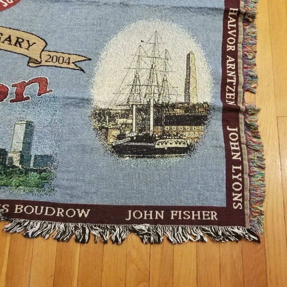 Vintage Cotton Tapestry Throw Blanket Boston Local 6 Fenway Park New